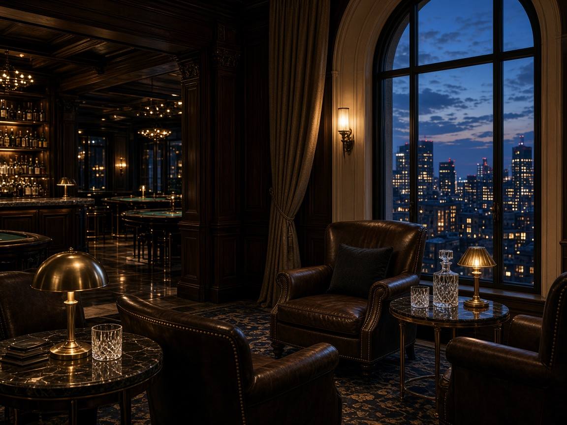 Hotelowy lounge z fotelami skórzanymi